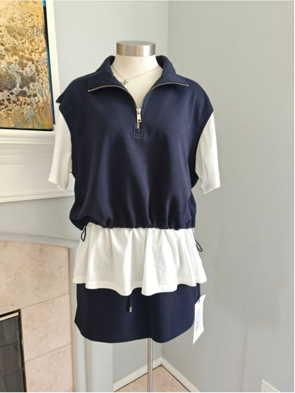 NWT Sporty Chic Two-Piece Set | Quarter Zip Top & Skort | Navy & White | Preppy
